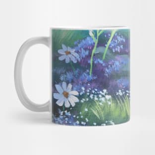 Nature Blue Misty Mountain Grass White Daisy Flower Meadow Wildflower Mug